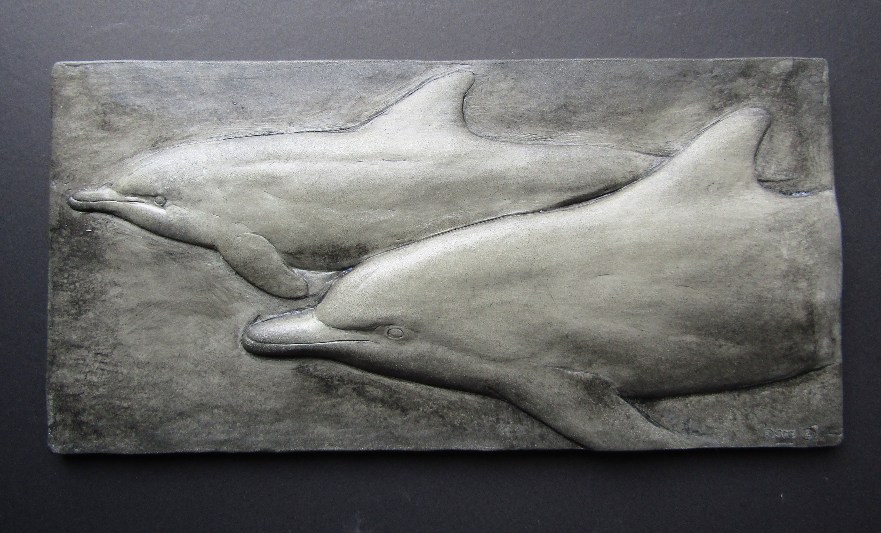 Concrete Bas Relief Dolphin Pair Art Tile - Etsy