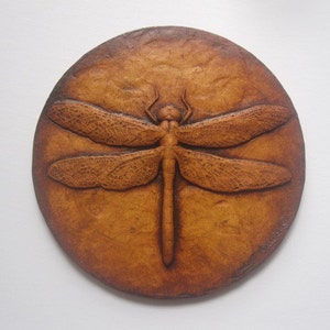 Dragonfly Icon  Round Relief Hand Colored 3d Wallsculpture Animal Art Gift