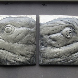 Raven Portrait Pair Concrete Sculpture Art Tiles image 3