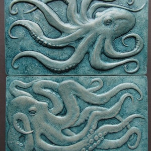 Octopus Pair Waterproof Concrete Wall Sculpture Relief Tiles