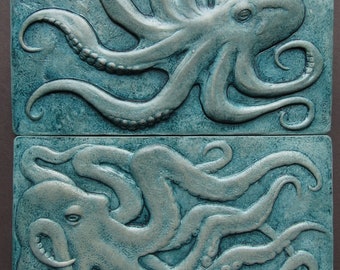 Octopus Pair Waterproof Concrete Wall Sculpture Relief Tiles