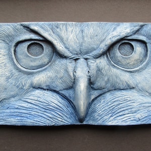 Great-Horned Owl Stare  Sculpted Tile Nature Gift Fine Art Wallsculpture