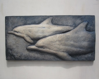 Escultura mural de delfines nadando en el océano azul, arte de ballena, regalo marino