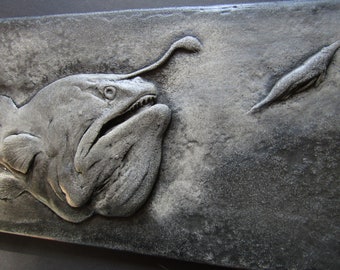 Angler Fish and Shrimp Concrete Decorative Sculpture Tile