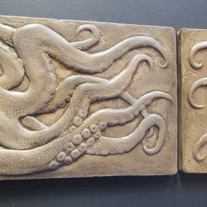 Octopus Pair Waterproof Concrete Wall Sculpture Relief Tiles image 5