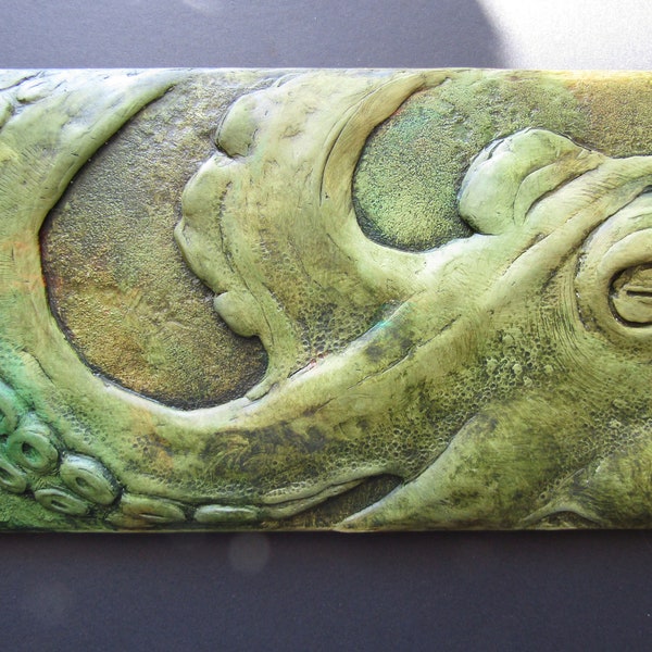 Octopus Portrait Detaillierte Relief Handgemachte Bunte Wand Skulptur