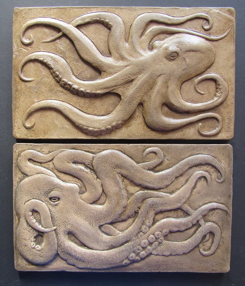 Octopus Pair Waterproof Concrete Wall Sculpture Relief Tiles image 2