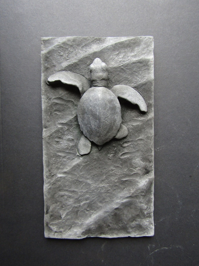 Sea Turtle Hatchling Concrete Art Tile Wall Sculpture image 3