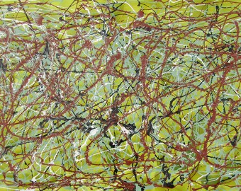 Nice 60 x 32 OAK Bright Abstract Painting 'Green Tangle #1'