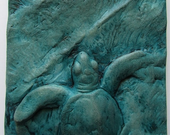 Turtle Hatchling#2 Concrete Bas Relief Art Tile