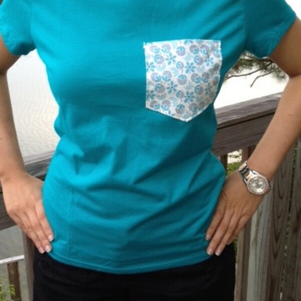 Turquoise Floral Pocket Tshirt