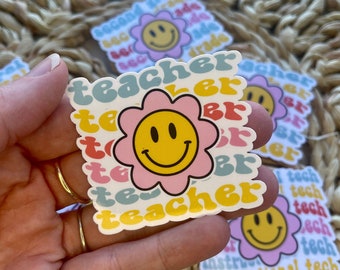 Teacher Stickers. Waterproof Teacher Sticker Gift. Retro Teacher Sticker for Laptop. Personalized Teacher Sticker. Pink Teacher Sticker.