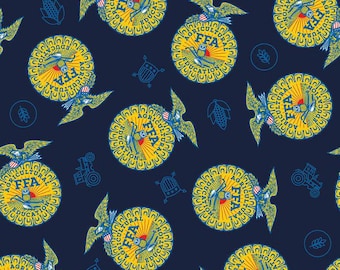 FFA Forever Blue2 *1/2 YARD CONTINUOUS CUTs* C15850-Navy Badge Toss Future Farmers America Agriculture Riley Blake Licensed