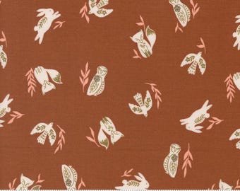 Folk Lore 45603 15 *1/2 YARD CONTINUOUS CUTS* Rust Fable Friends Novelty Owls Bunny Bird Fox Fancy That Design House