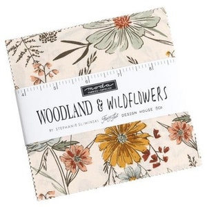 Woodland Wildflowers 42 random pieces 5" Charm Pack *CUT FROM BOLTS* Moda Fabric Fancy That Design House 100% cotton Mushroom Leaves Floral