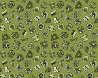 Camping Therapy 10627-71 *1/2 YARD CONTINUOUS CUTs* Green Monochromatic Patches Patrick Lose Northcott