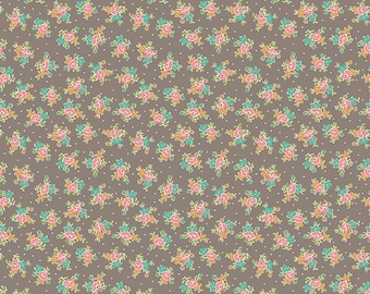 Farmer's Daughter C17177-RUSTIC *1/2 YARD CONTINUOUS CUTs* Bouquet Gray/Brown Lori Holt Riley Blake