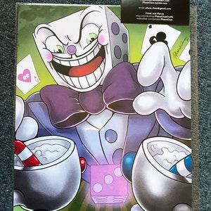 King Dice original A4 fan art print, game fanart, cup, game villains, PhaseMoth