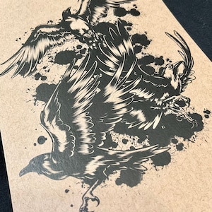 Drei Raben limitierte signierte und nummerierte A5 Craft Art Print | Krähen, Vogelkunst, Rabenvögel, Illustration, Tiere, Gothic