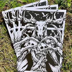 The Leshy Original A4 Art Print, Leshen, Witcher, dark art, skull art, ink, pen and Ink, brush pens