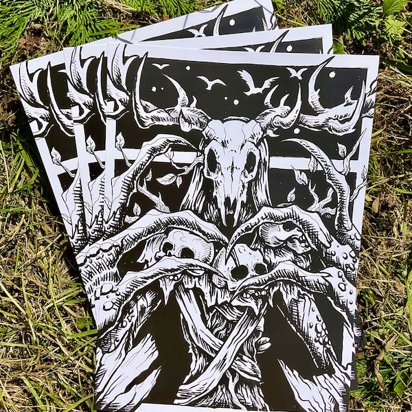 The Leshy Art Print: Witcher Inspired Dark Skull Art (A4)