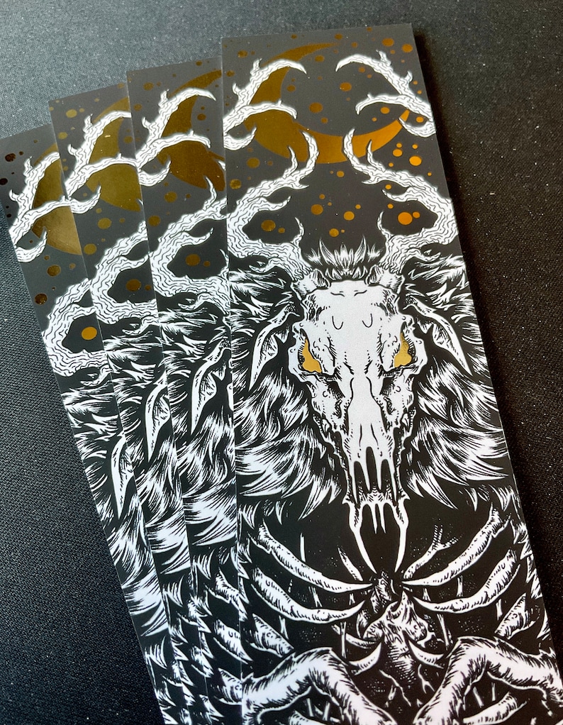 Large Gold FOIL Wendigo Bookmark, Occult, Shiny, cryptid, illustration, horror, reading, premium bookmarks image 6