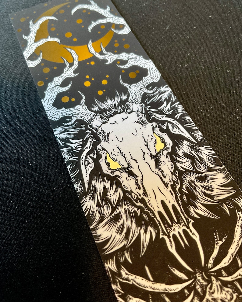 Large Gold FOIL Wendigo Bookmark, Occult, Shiny, cryptid, illustration, horror, reading, premium bookmarks image 4