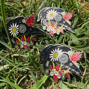 Plague Doctor Glitter Silver Hard Enamel Pin, Bird pin badge, bird pin, skulls, plague, flowers, sparkle, dark image 6