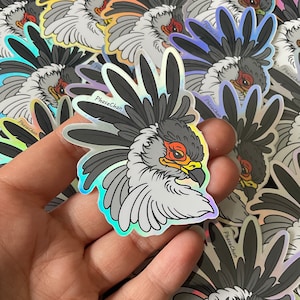 Secretary Bird HOLOGRAPHIC Vinyl Sticker, Bird Sticker, secretarybird, rainbow, Shiny, Uncanny Birds