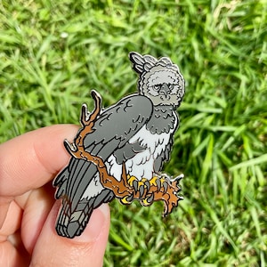 Harpy Eagle Silver Hard Enamel Pin, bird of prey, eagle, harpy, Bird pin badge
