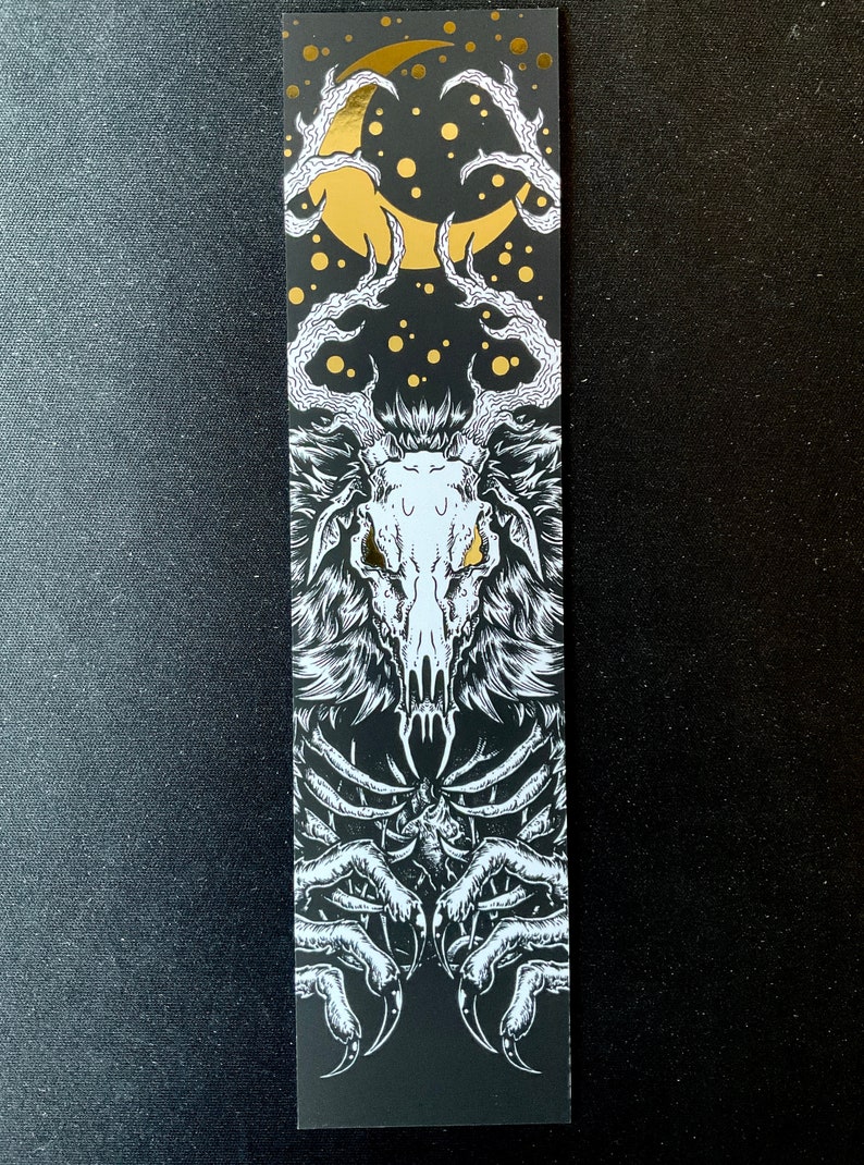 Large Gold FOIL Wendigo Bookmark, Occult, Shiny, cryptid, illustration, horror, reading, premium bookmarks image 8