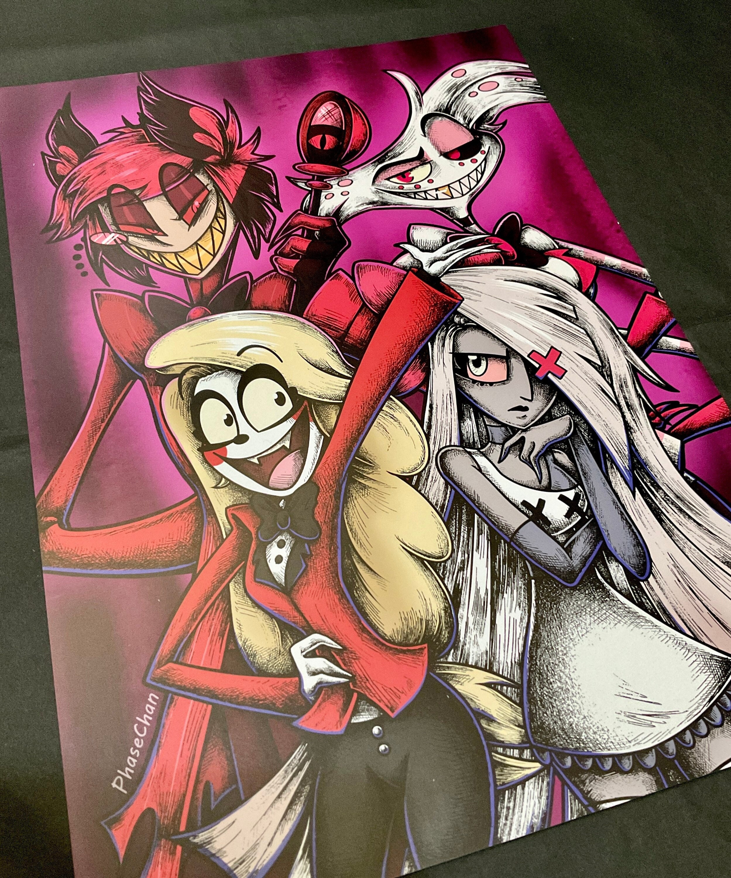 Hazbin Hotel Gang A4 Art Print, Dark, Alternative, Charlie, Vaggie, Angel  Dust, Alastor, Happy Hotel, Phasemoth 