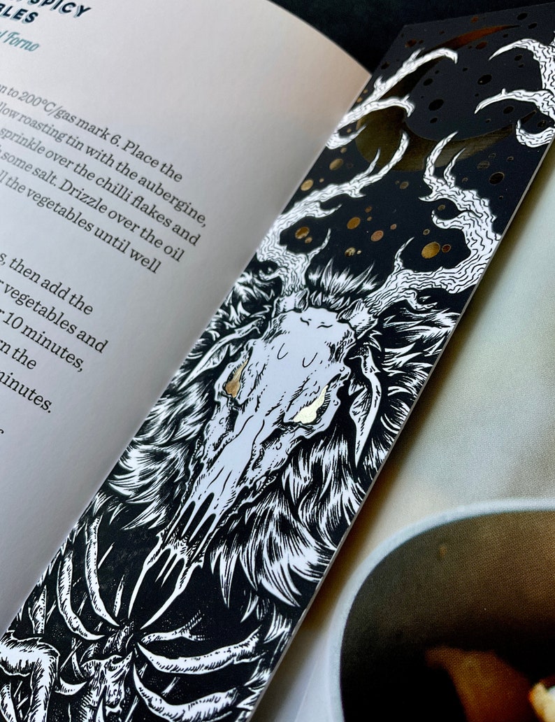 Large Gold FOIL Wendigo Bookmark, Occult, Shiny, cryptid, illustration, horror, reading, premium bookmarks image 3
