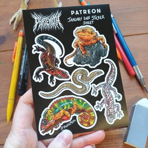 Reptile A6 Vinyl Sticker Sheet: Bearded Dragon, leopard gecko, chameleon, herp stickers
