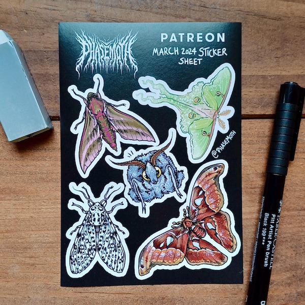 Moth Sticker Sheet: A6 Original Illustrated Bug Stickers