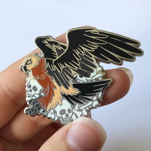 Bearded Vulture Silver Hard Enamel Pin, Ossifrage, Bird pin badge, bird pin, skulls, bones, vulture, pin badge