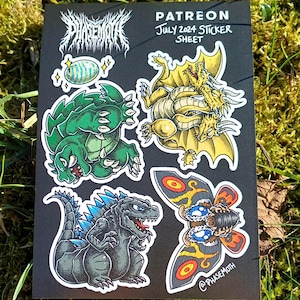 Chibi Kaiju Sticker Bogen, A6, Gothic, Horror, Journaling, Alternativ, Godzilla, Mothra, King Gsidorah, Gamera