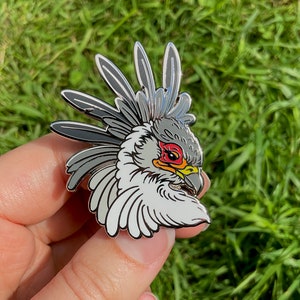 Secretary Bird Silver Hard Enamel Pin, Bird pin badge, secretarybird, bird of prey, rainbow, feathers