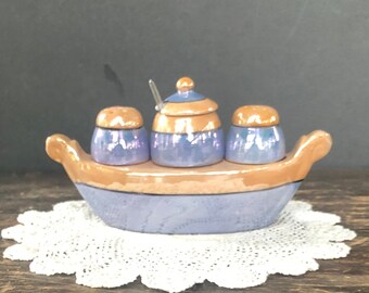 Vintage Lusterware Condiment Set in Boat