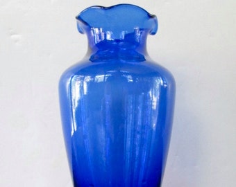 1940s Cobalt Blue Ruffled Collar Vase