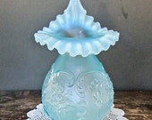 Sale Fenton Celestial Blue Satin Wild Rose Bowknot Pulpit Vase