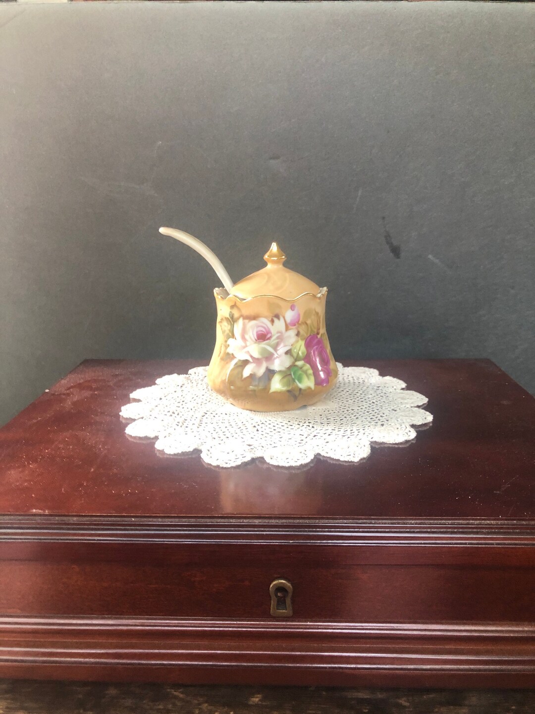 Sale Lefton China Condiment Jam Jar With Spoon Etsy