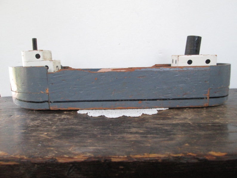 Vintage Wooden Toy Cargo Ship | Etsy