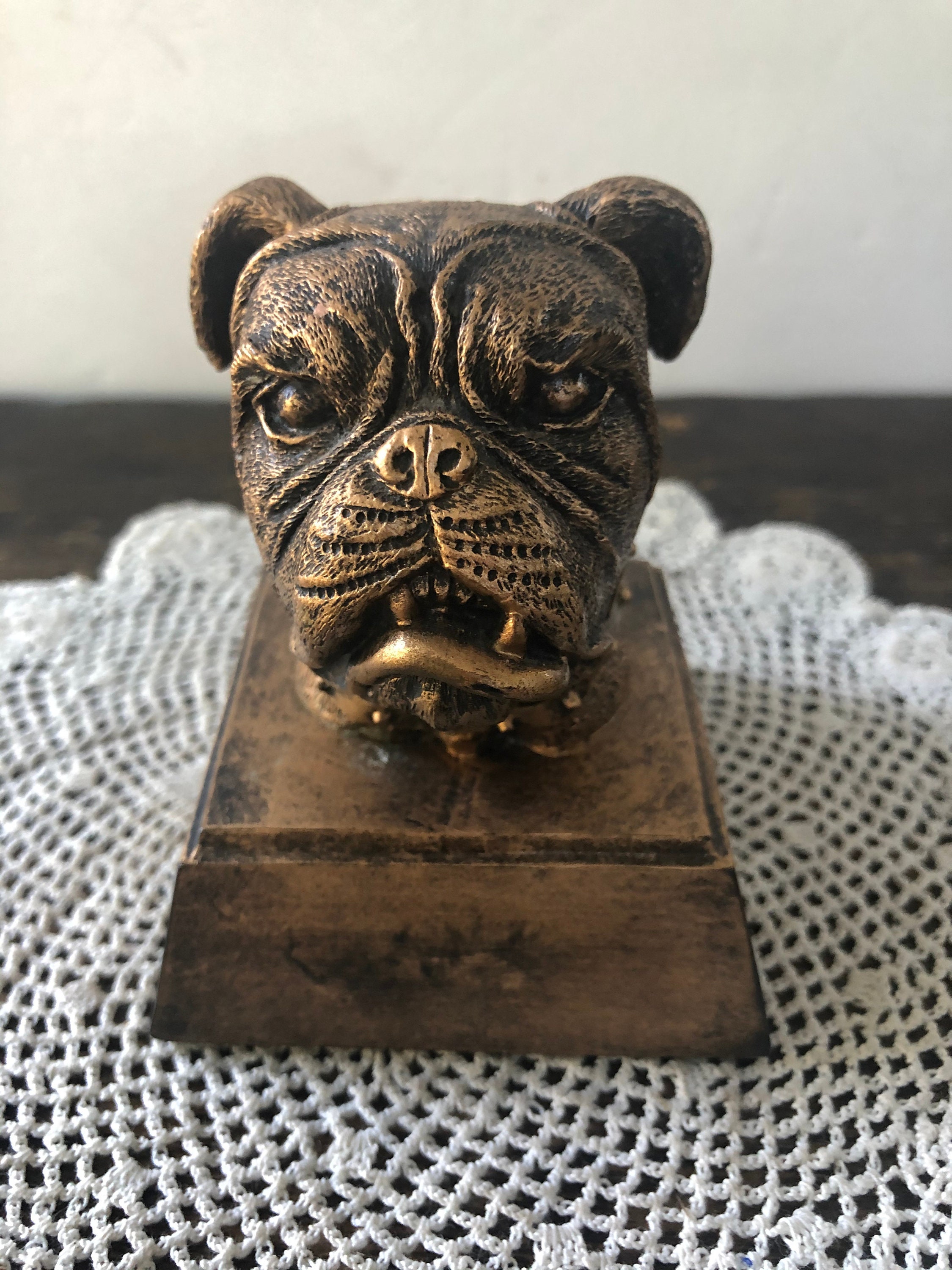 置物 CHALKWARE BULLDOG Life Size 1960s Marwal English Bulldog Chalkware Sculpture