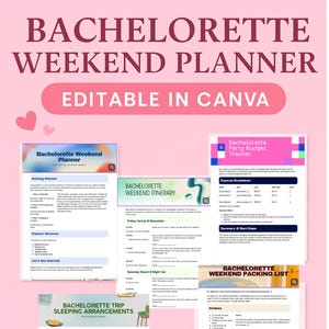 Bachelorette Weekend Planner  Editable Canva Template  Itinerary, Packing List, Budget, Sleeping Plan + More  Pink Digital Download