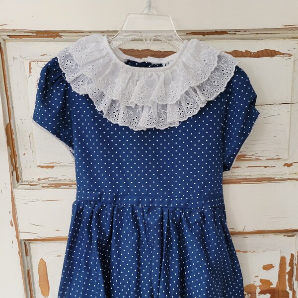 Vintage Cinderella Dress fits like 6X Blue with white polka dots