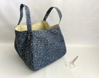 Cubic origami errands bag, origami tote bag, market bag, basket market bag, grocery bag - Navy and yellow-green rice grains