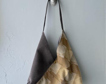 Kit 2 piezas - Bolso de mano origami azuma, bolso de mercado de origami, bolso de mano japonés - marrón, dorado, gris