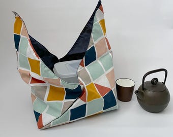 Bolso japonés del almuerzo, bolsa azuma bukuro, bolso Tenugui, bolso Furoshiki, bolso proyecto - Harlequin - Medio