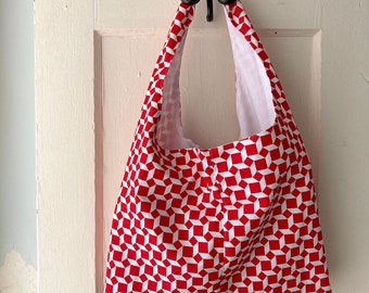 SALE - small defect - Errands bag, market bag, grocery bag, shopping bag, hobo bag - Red white cubes